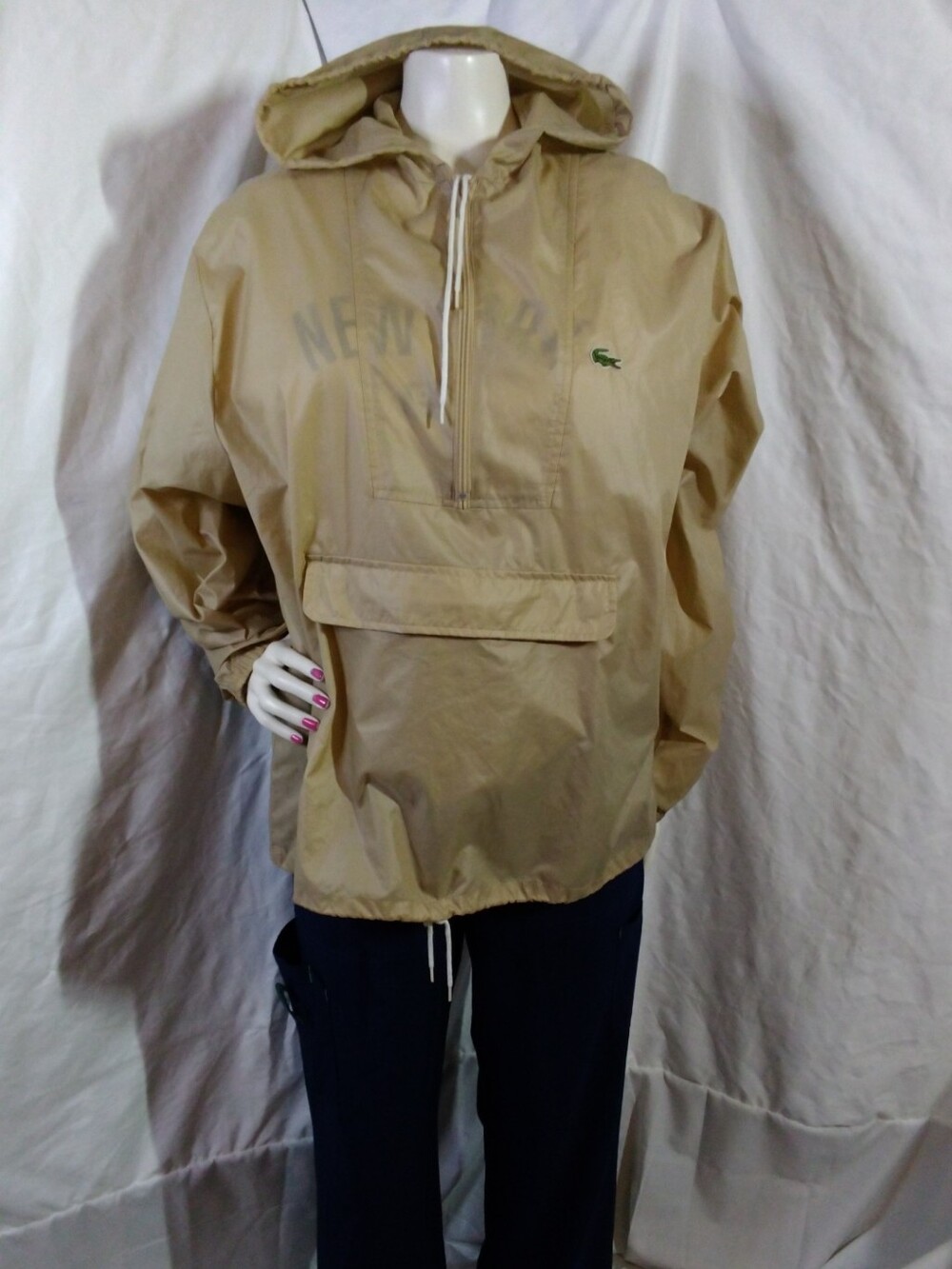 Vintage Izod Lacoste Khaki Tan Anorak Windbreaker Nylon Jacket Size L